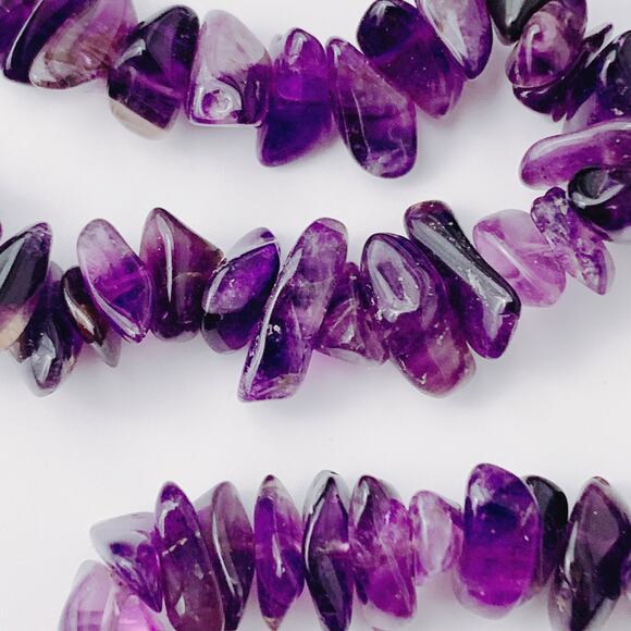 VTG Y2K Amethyst Chip Necklace 36" Natural Purple Gemstone Boho Strand Jewelry - Picture 5 of 16
